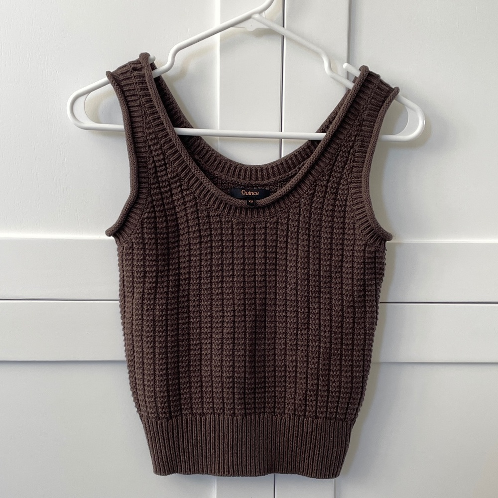 Quince Like new! Cotton Waffle Cropped Sweater Tank Heather Brown